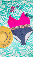 Load image into Gallery viewer, LETS GET HAPPY PINK/LEOPARD SWIMSUIT