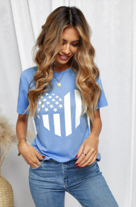 AMERICAN FLAG SKY BLUE GRAPHIC TEE