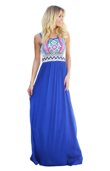 AZTEC FOR DAYS ROYAL BLUE MAXI DRESS