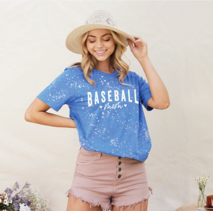 BASEBALL MOM HEATHER BLUE GRAPHIC TEE