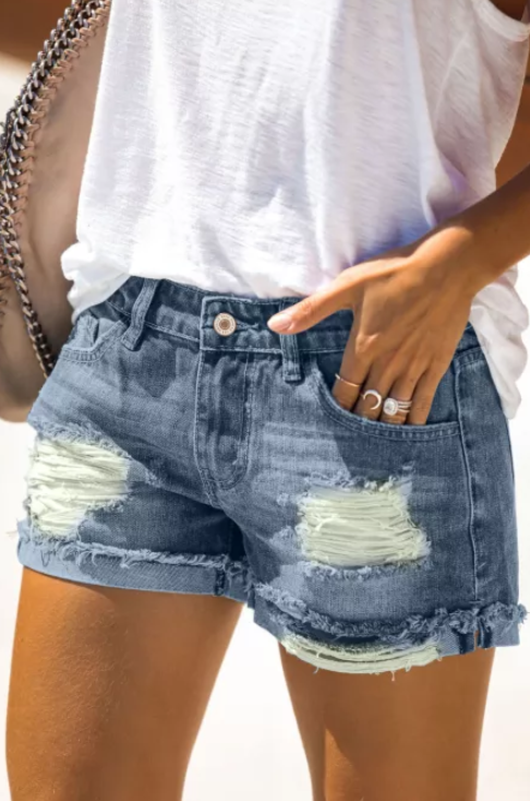 DENIM DAYS DISTRESSED DARK WASH SHORTS