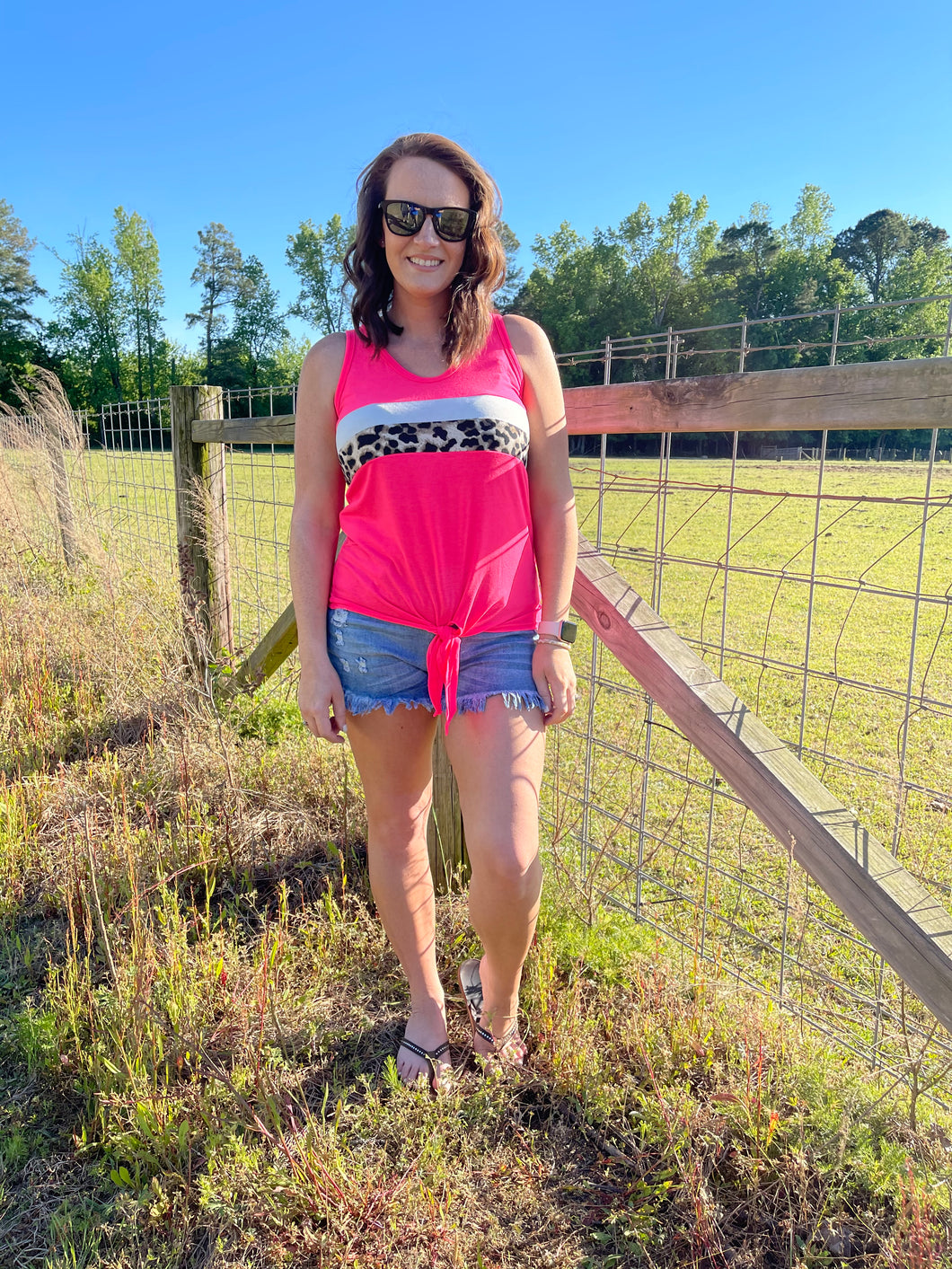 ON THE BRIGHTER SIDE NEON PINK LEOPARD TANK TOP