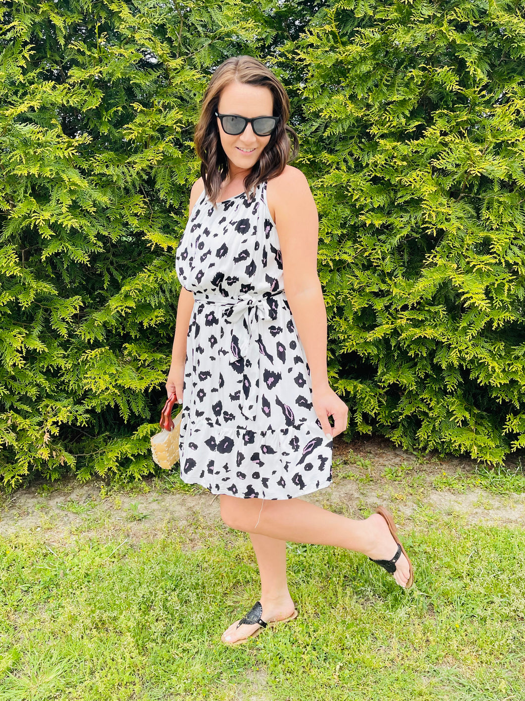 THE KEY TO HAPPINESS WHITE LEOPARD ANIMAL PRINT DRESS