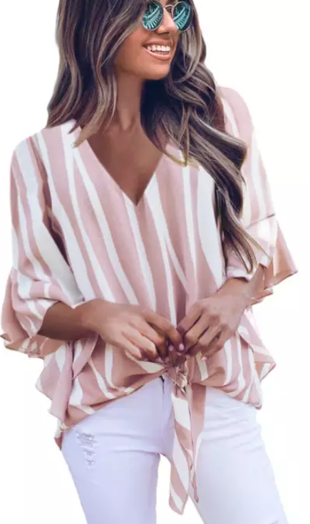 IRREPLACEABLE LOVE TIE FRONT PINK STRIPED BLOUSE