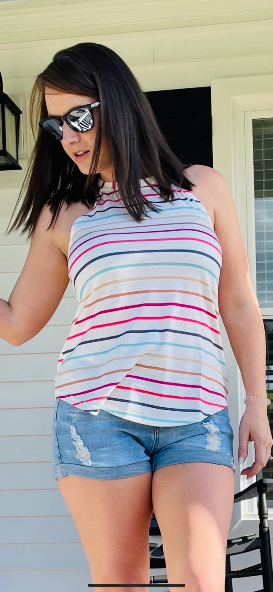 FIRST IMPRESSION MULTI STRIPED TANK TOP