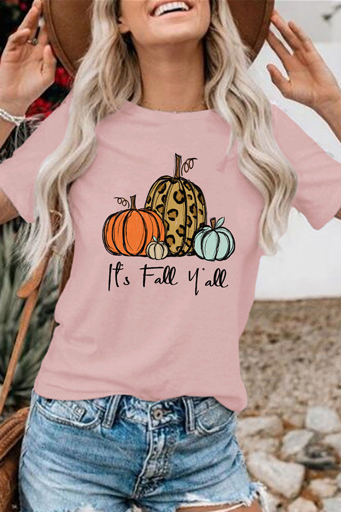 IT'S FALL YALL MULTI COLORED PINK PUMPKIN TEE