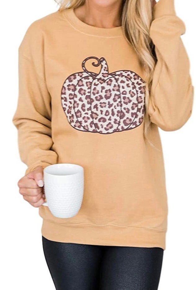 ANIMAL PRINT PUMPKIN YELLOW SWEATSHIRT