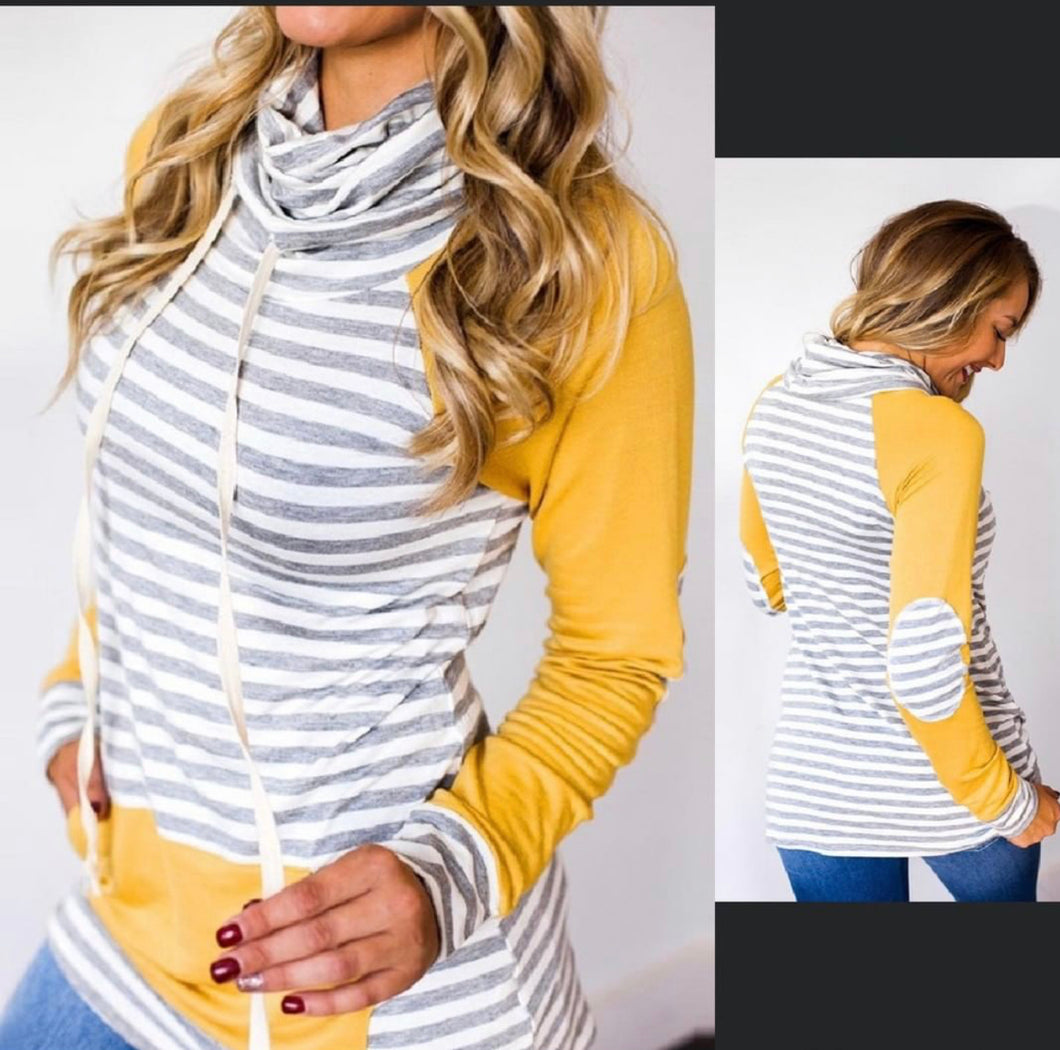 HANGING BY THE BONFIRE YELLOW AND GRAY STRIPPED PULLOVER