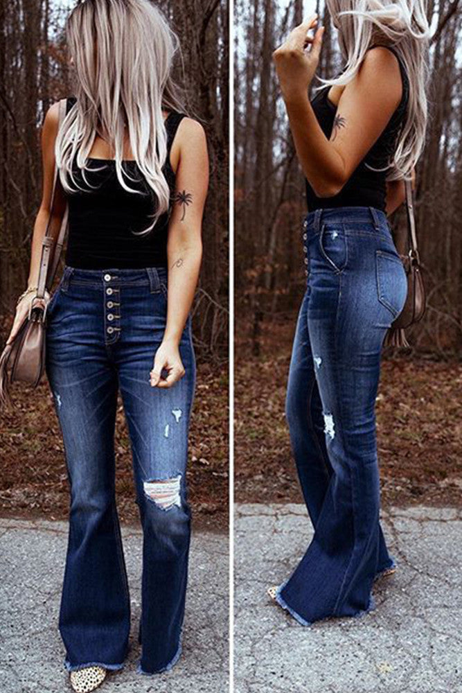 THE CHRISTINA DISTRESSED DARK WASH JEANS